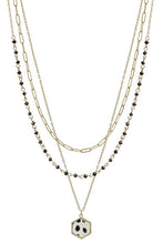 Load image into Gallery viewer, 3 Layered Metal Crystal Bead Chain Hexagon Leopard Pendant Necklace