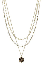 Load image into Gallery viewer, 3 Layered Metal Crystal Bead Chain Hexagon Leopard Pendant Necklace
