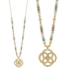 Load image into Gallery viewer, Flower Geometric Pendant Wood Bead Necklace
