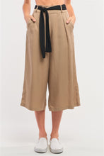 Load image into Gallery viewer, Beige High Waist Self-tie Belt Detail Flare Capri Pants