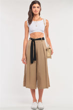 Load image into Gallery viewer, Beige High Waist Self-tie Belt Detail Flare Capri Pants