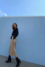 Load image into Gallery viewer, Beige High Waist Self-tie Belt Detail Flare Capri Pants