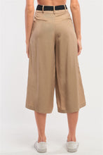 Load image into Gallery viewer, Beige High Waist Self-tie Belt Detail Flare Capri Pants