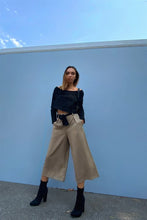 Load image into Gallery viewer, Beige High Waist Self-tie Belt Detail Flare Capri Pants