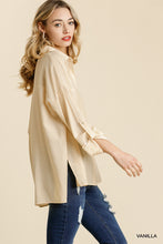 Load image into Gallery viewer, Button Down Collar Chest Pocket Side Slits Shirt With Button Tab Sleeves And High Low Hem