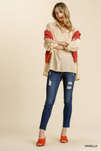 Load image into Gallery viewer, Button Down Collar Chest Pocket Side Slits Shirt With Button Tab Sleeves And High Low Hem