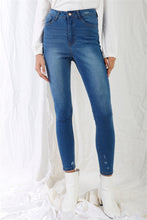 Load image into Gallery viewer, Mid Blue High-waisted With Rips Skinny Denim Jeans
