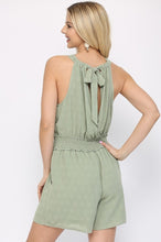 Load image into Gallery viewer, Textured Woven And Smocking Waist Romper With Back Open And Tie