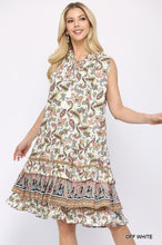 Load image into Gallery viewer, Paisley Print And Drop Down Sleeveless Dress With Ruffle Tiered And Tassel Tie