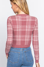 Load image into Gallery viewer, Long Sleeve V-neck Fitted Button Down Plaid Sweater Cardigan