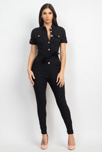 Load image into Gallery viewer, Stylish Collared Waist-tie Buttoned Jumpsuit
