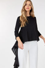 Load image into Gallery viewer, Contrast Ruffle Sleeve High Low Top Blouse