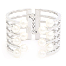 Load image into Gallery viewer, Gold Plated Metal Pearl Cuff Bracelet