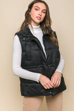 Load image into Gallery viewer, Zip Up Button Puffer Vest With Waist Toggles