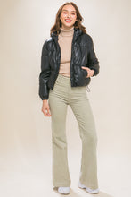 Load image into Gallery viewer, Pu Faux Leather Zipper Hooded Puffer Jacket