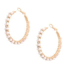 Load image into Gallery viewer, Pearl Bead Rhinestone Wire Wrapped Hoop Earring
