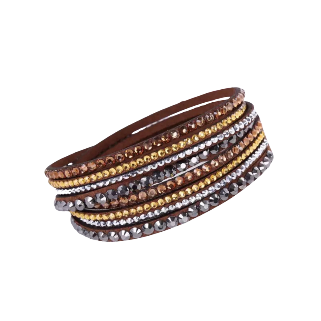Leather Bracelet Rhinestone Crystal Bracelet Wrap Multilayer Bracelets for Women Jewelry