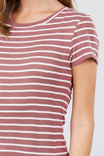 Load image into Gallery viewer, Short Sleeve Crew Neck Stripe Pointelle Knit Top
