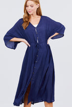 Load image into Gallery viewer, Elbow Sleeve Waist Ribbon Tie Button Down Long Woven Cardigan
