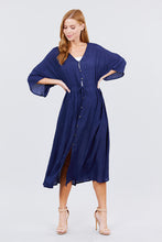 Load image into Gallery viewer, Elbow Sleeve Waist Ribbon Tie Button Down Long Woven Cardigan

