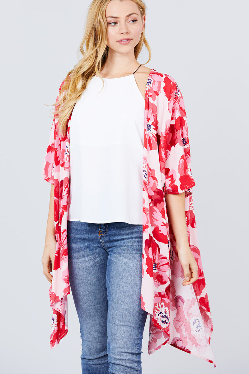 Slide Slit Print Kimono Stylish Cardigan