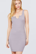 Load image into Gallery viewer, Sleeveless Deep Round V-shape Neck Heavy Rib Mini Dress
