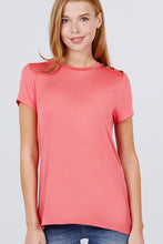 Load image into Gallery viewer, Short Sleeve Crew Neck W/shoulder Button Detail Rayon Spandex Top

