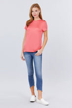 Load image into Gallery viewer, Short Sleeve Crew Neck W/shoulder Button Detail Rayon Spandex Top
