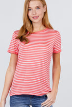 Load image into Gallery viewer, Short Sleeve Crew Neck Stripe Rayon Spandex Ringer Knit Top
