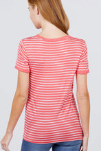 Load image into Gallery viewer, Short Sleeve Crew Neck Stripe Rayon Spandex Ringer Knit Top
