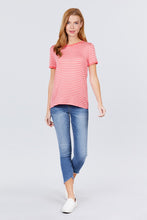 Load image into Gallery viewer, Short Sleeve Crew Neck Stripe Rayon Spandex Ringer Knit Top
