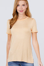 Load image into Gallery viewer, Short Sleeve Crew Neck Stripe Rayon Spandex Ringer Knit Top
