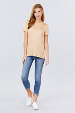 Load image into Gallery viewer, Short Sleeve Crew Neck Stripe Rayon Spandex Ringer Knit Top
