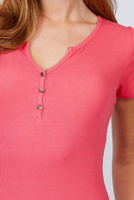 Load image into Gallery viewer, Short Sleeve W/button Detail Henley Neck Rib Knit Top
