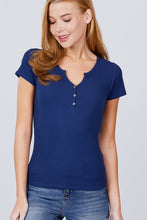 Load image into Gallery viewer, Short Sleeve W/button Detail Henley Neck Rib Knit Top
