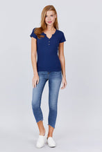 Load image into Gallery viewer, Short Sleeve W/button Detail Henley Neck Rib Knit Top
