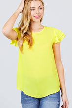 Load image into Gallery viewer, Short Cap Ruffle Sleeve Round Neck Woven Top
