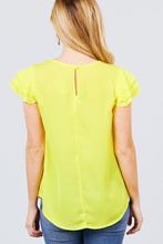 Load image into Gallery viewer, Short Cap Ruffle Sleeve Round Neck Woven Top

