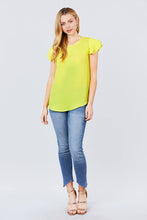 Load image into Gallery viewer, Short Cap Ruffle Sleeve Round Neck Woven Top

