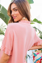 Load image into Gallery viewer, Ruffle Mock Notched Neck Short Sleeve Solid Top
