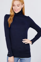 Load image into Gallery viewer, Long Sleeve With Metal Button Detail Turtle Neck Viscose Sweater
