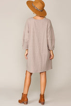 Load image into Gallery viewer, Textured Button Accent Puff Sleeve Side Pockets Shift Dress

