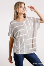 Load image into Gallery viewer, Horizontal And Vertical Striped Short Folded Sleeve Top With High Low Hem
