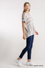 Load image into Gallery viewer, Horizontal And Vertical Striped Short Folded Sleeve Top With High Low Hem
