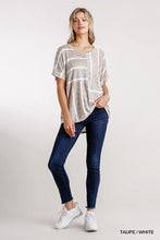 Load image into Gallery viewer, Horizontal And Vertical Striped Short Folded Sleeve Top With High Low Hem

