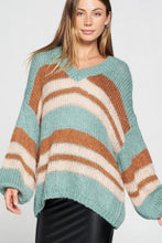 Load image into Gallery viewer, V-neck Cozy Thick Knit Stripe Pullover Sweater
