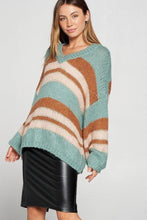 Load image into Gallery viewer, V-neck Cozy Thick Knit Stripe Pullover Sweater
