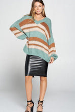 Load image into Gallery viewer, V-neck Cozy Thick Knit Stripe Pullover Sweater
