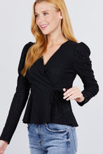 Load image into Gallery viewer, Surplice W/ribbon Tie Peplum Top
