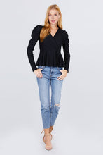Load image into Gallery viewer, Surplice W/ribbon Tie Peplum Top
